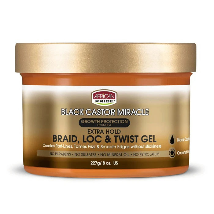 African Pride Black Castor Miracle Braid, Loc & Twist Gel 8 oz