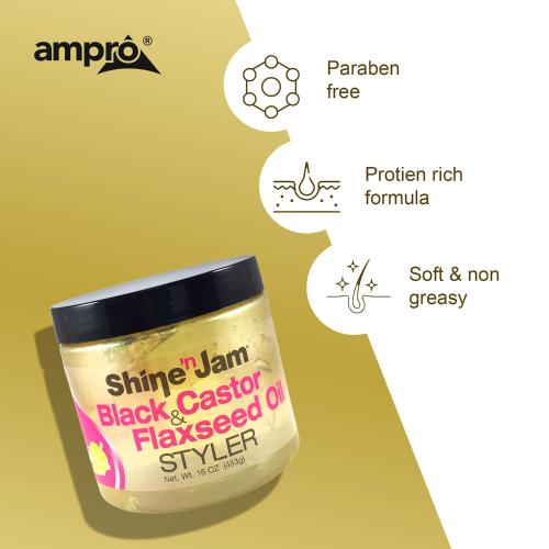 Shine 'N Jam Black Castor & Flaxseed Oil Styler 32 oz