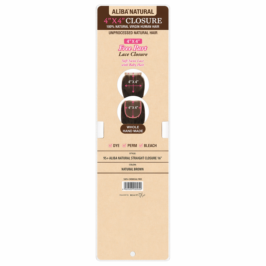 Janet Collection 9S+ Aliba Natural 4" x 4" Straight Closure 10"