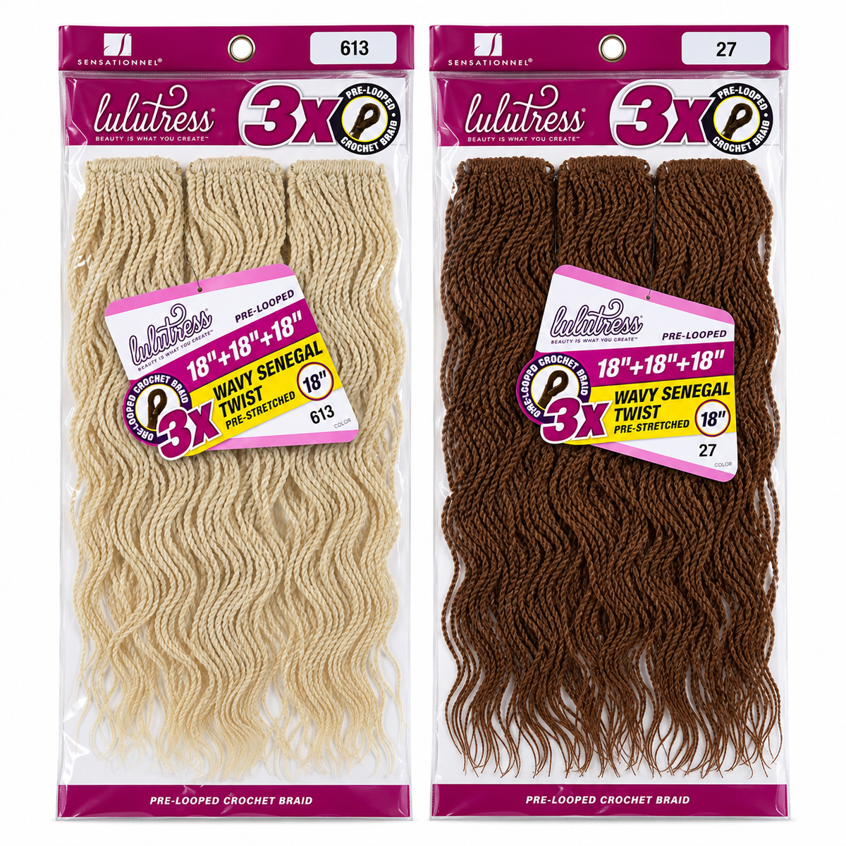 Sensationnel Lulutress Pre-Looped Crochet Braid - 3X WAVY SENEGAL TWIST 18"