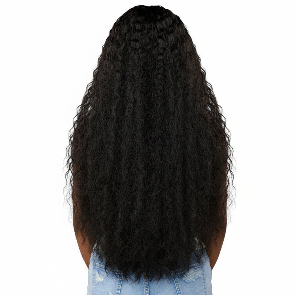 Black Crimped Wig Back View