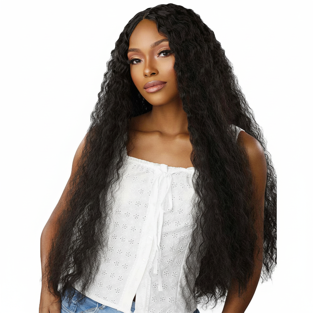 Black Crimped Wig Front View
