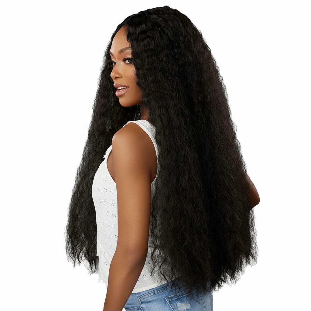 Black Crimped Wig Side View