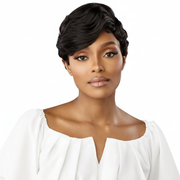 Black Finger Wave Pixie Wig Front View