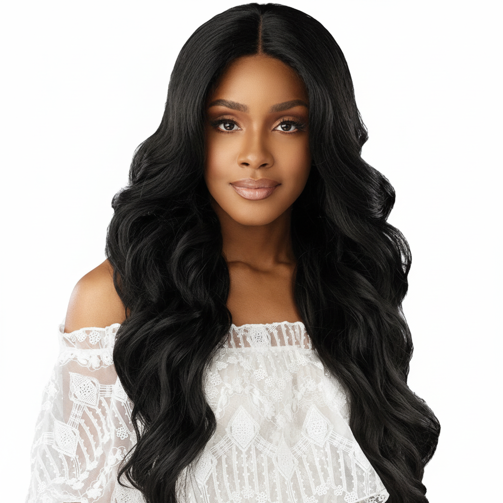 Black Wavy Wig Front View