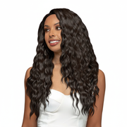 Black wavy wig on white background