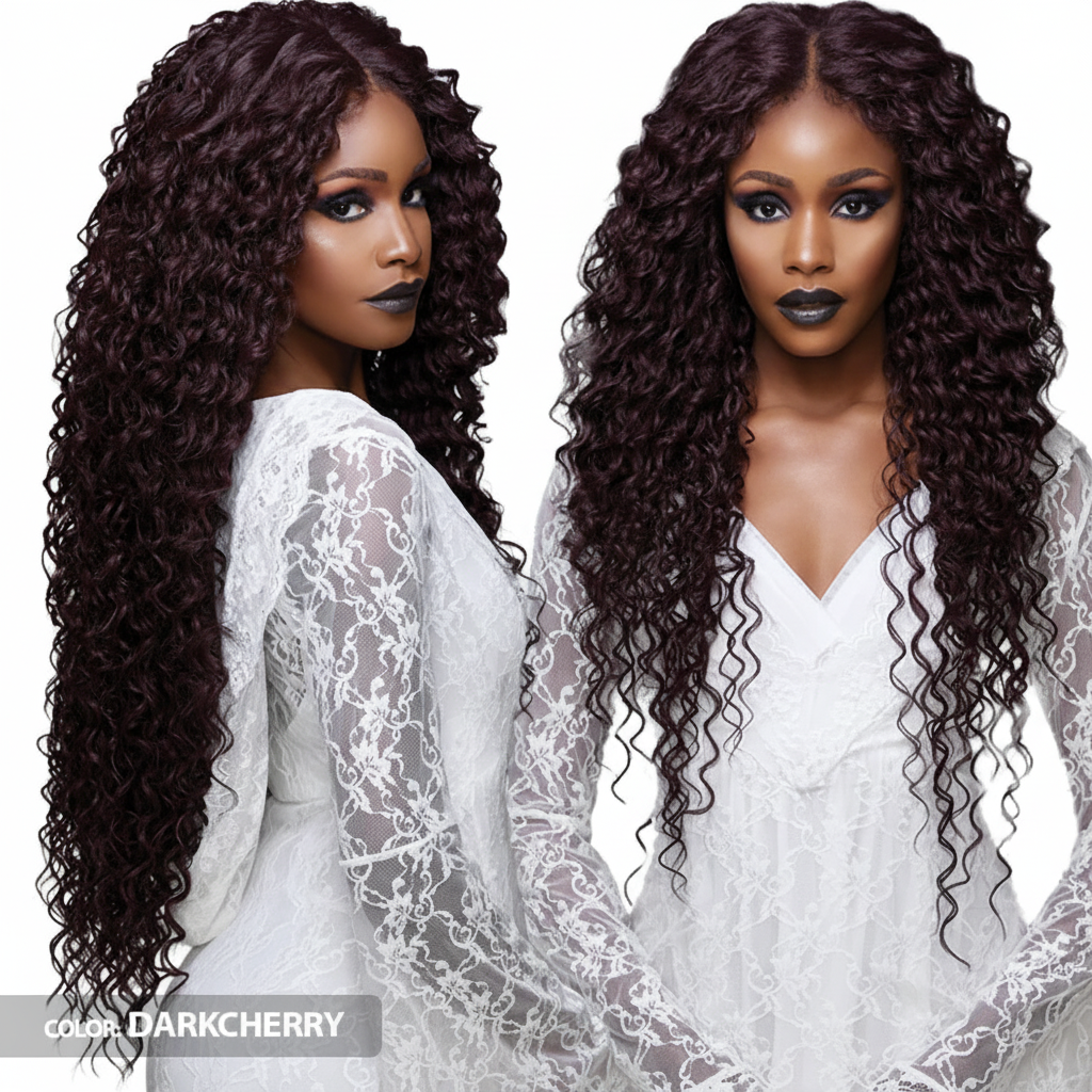 Dark cherry wig side views