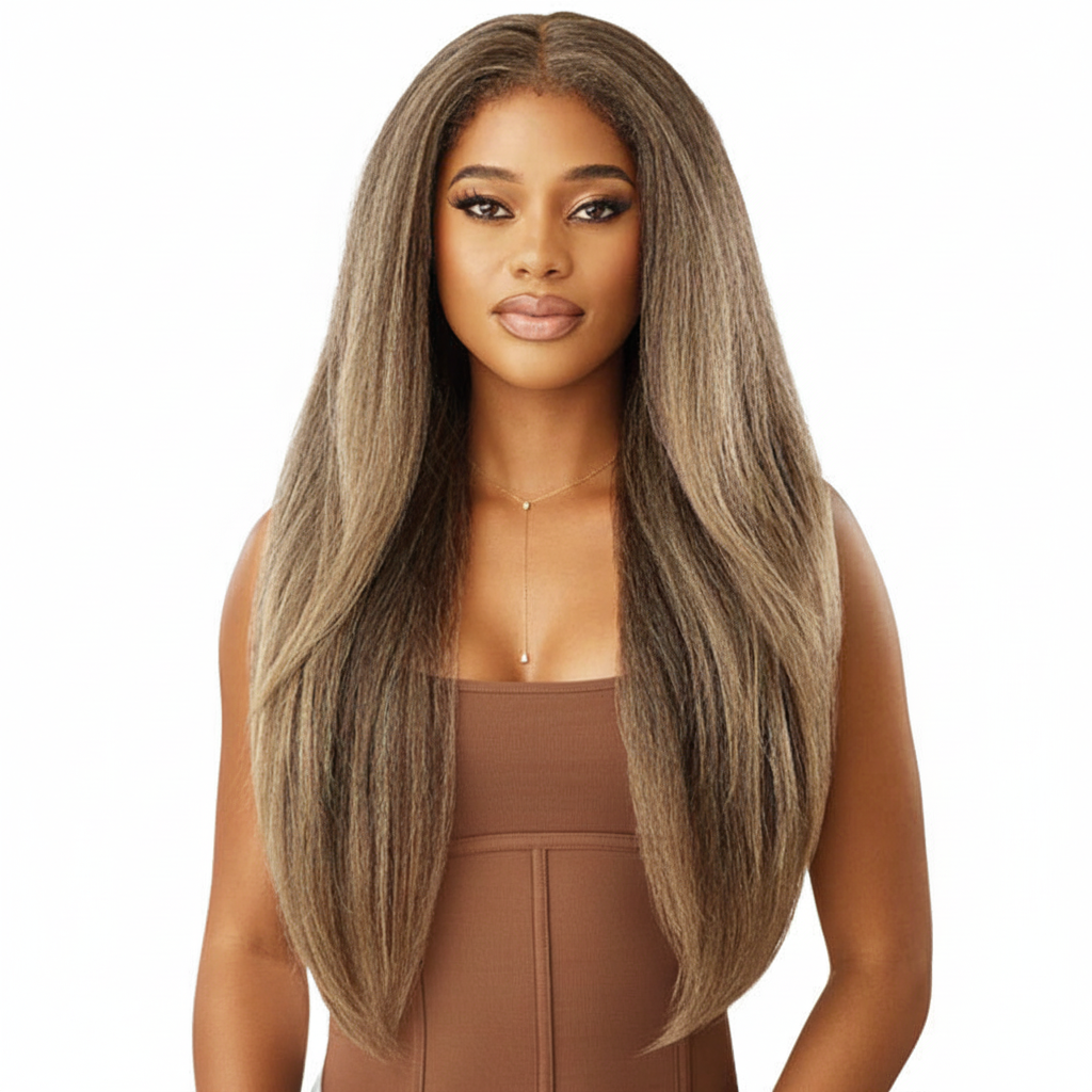 Front view - Ash Brown Highlighted Wig
