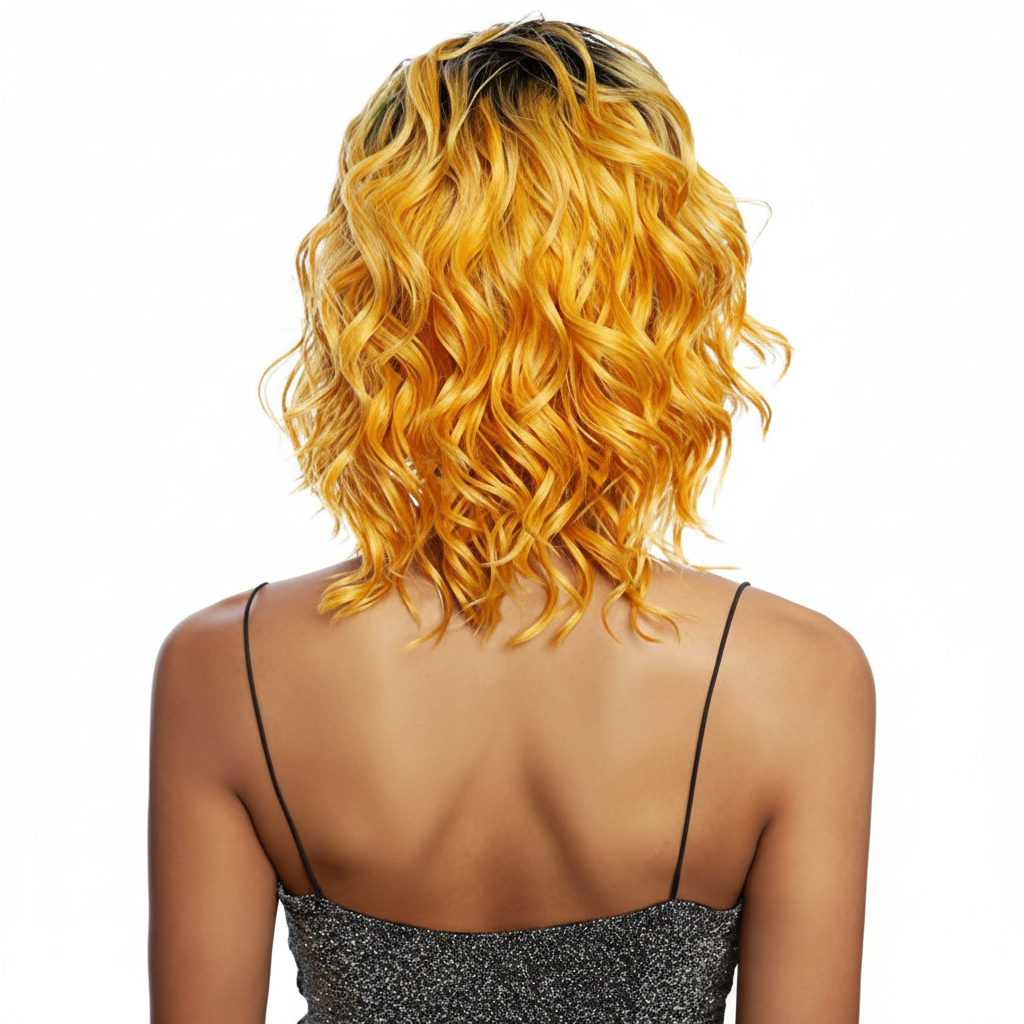 Golden Yellow Ombre Bob - Back View