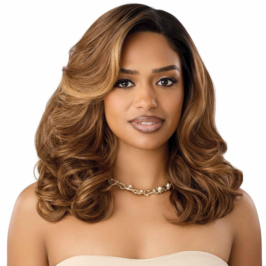 Honey brown wig front view - reframed