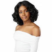 Curly black wig - front view