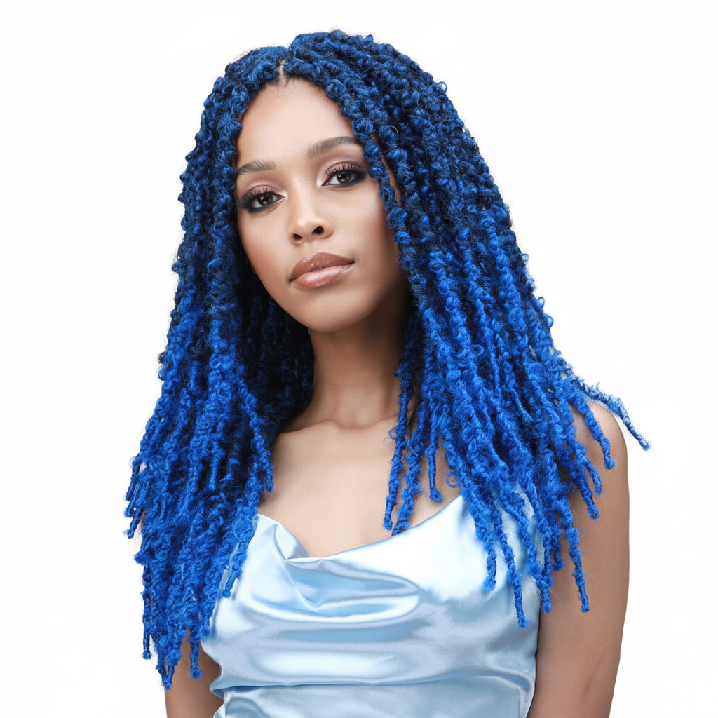 Bobbi Boss African Roots Calif. Butterfly Locs 14 3X in vibrant blue - side view