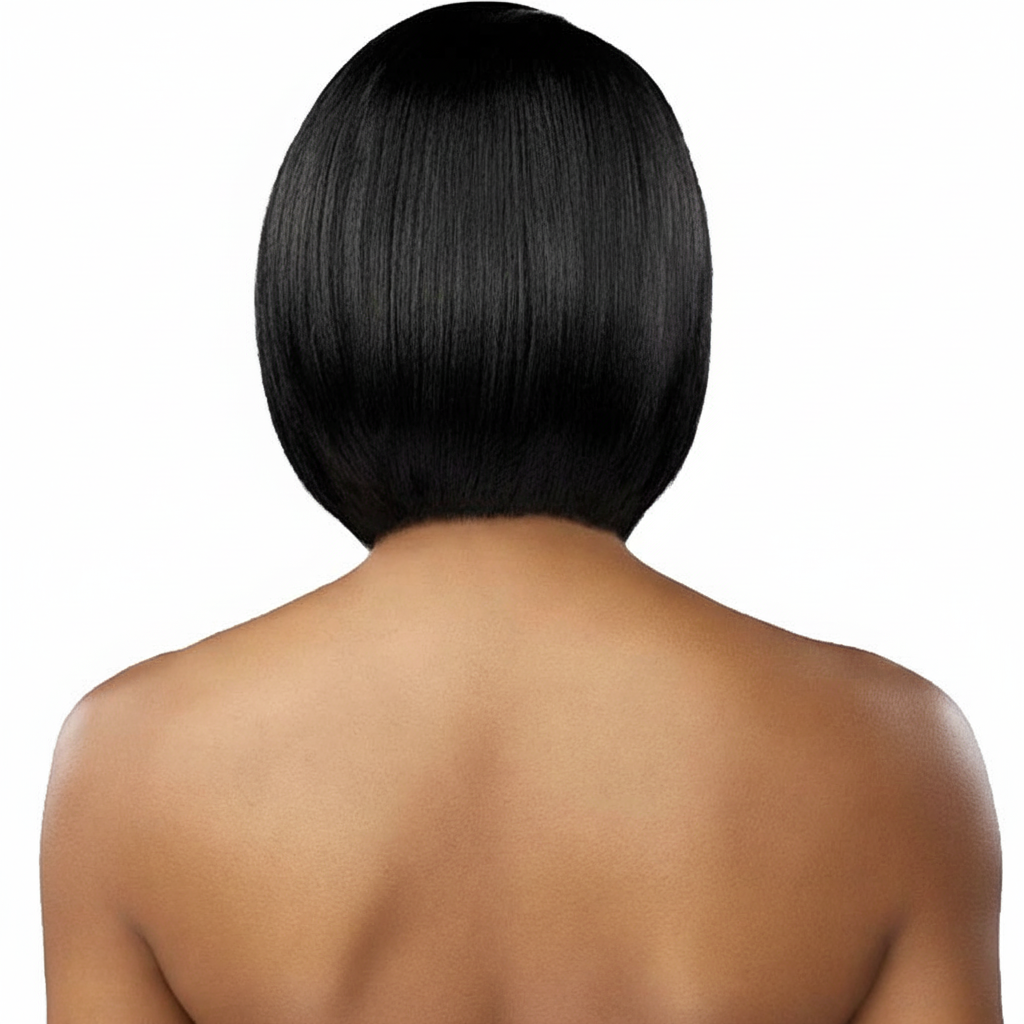 Short black bob wig - back view
