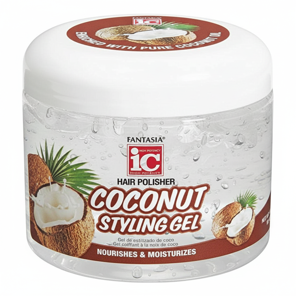Fantasia IC Hair Polisher Coconut Styling Gel white background