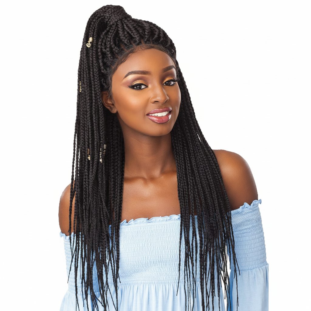 Long box braids wig - side view