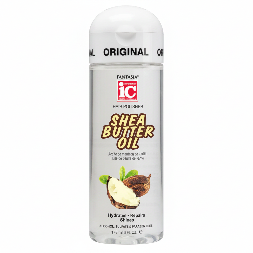 Fantasia IC Hair Polisher Shea Butter Oil clear liquid white background