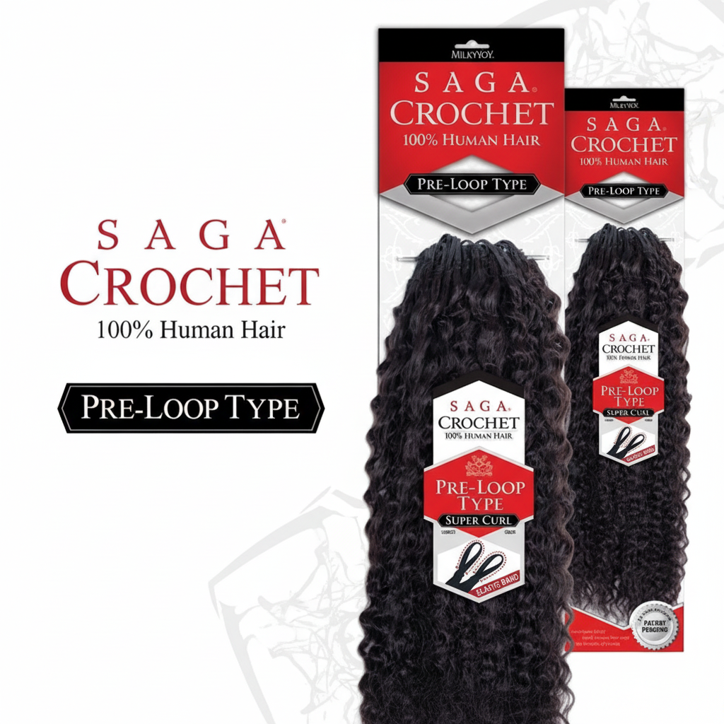 Saga Human Hair Crochet Braids Pre Loop Type - SUPER CURL 16