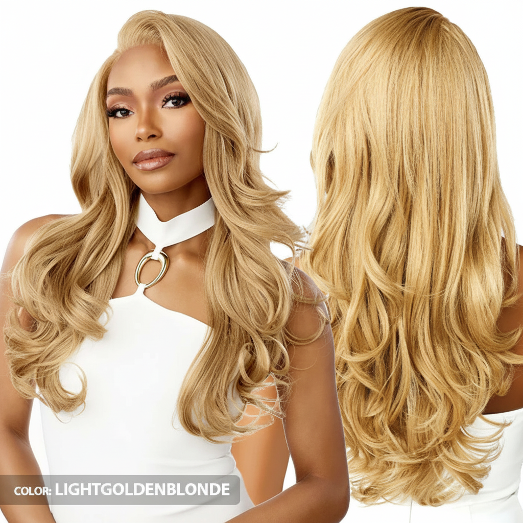 Long blonde wig - multi-angle view