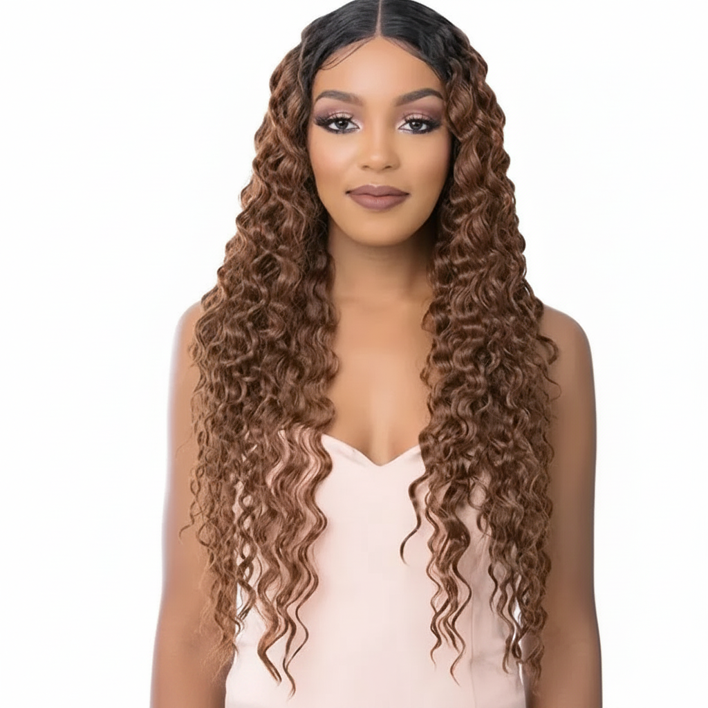 Long curly brown ombre wig - front