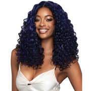 Long curly dark blue wig - front view