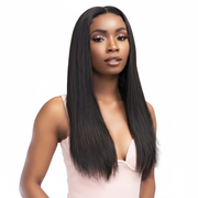 Long straight black wig - front