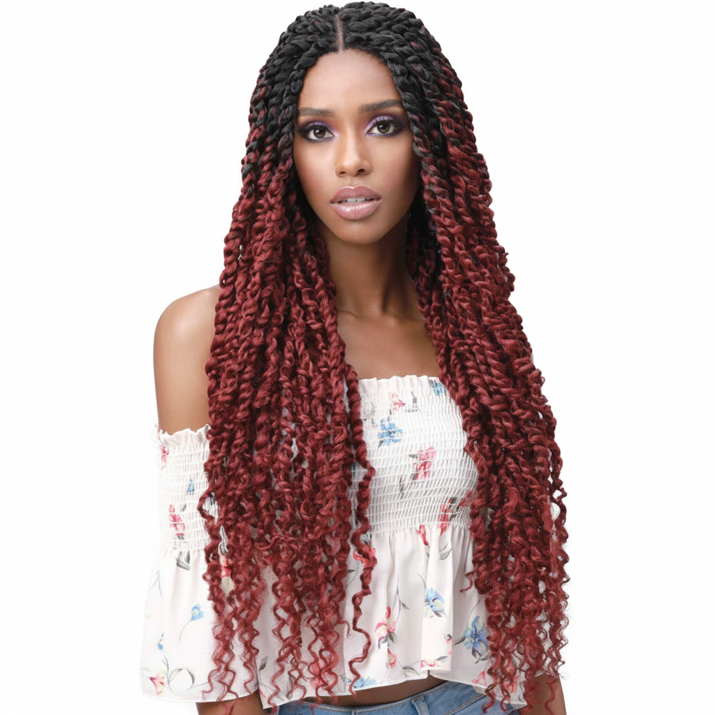 Long twisted braids ombre - front view