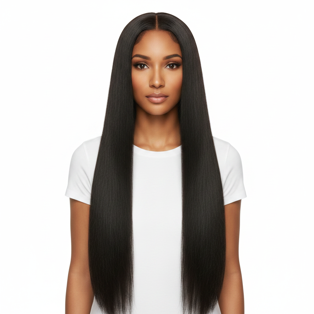Model Straight View White Shirt Long Black Hair