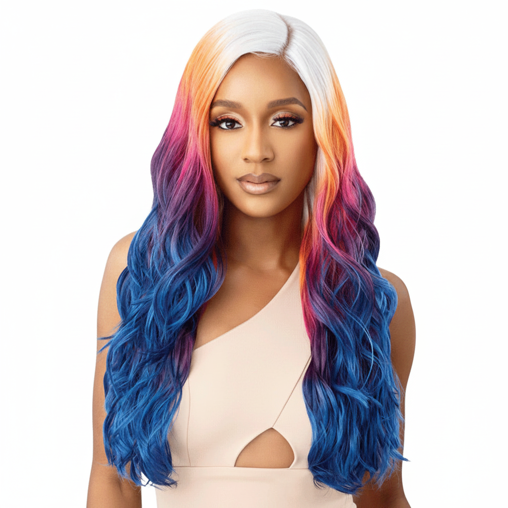 Rainbow wig front view - 1024x1024