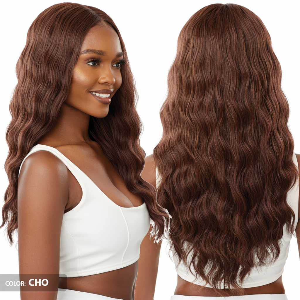 Resized auburn wavy wig composite view