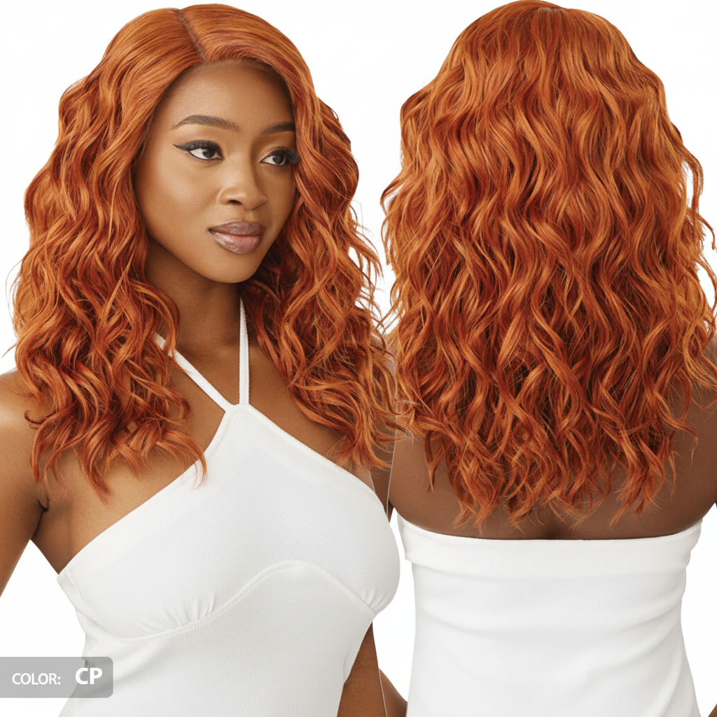 Resized copper orange wavy wig composite view