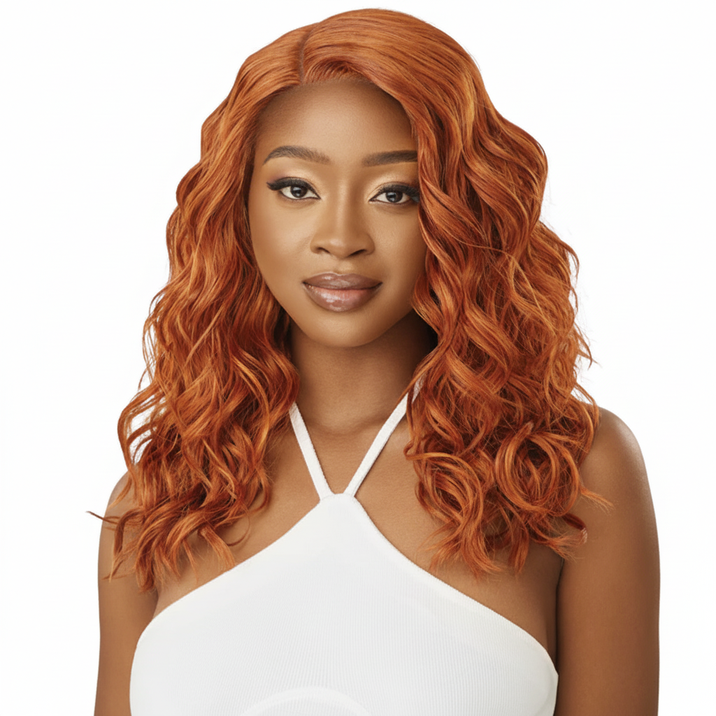 Resized copper orange wavy wig front view