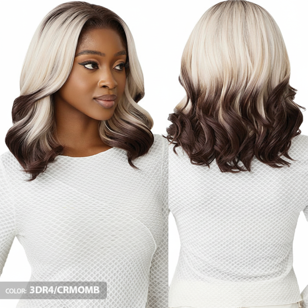 Side and back views - Silver-gray and brown ombre wavy wig