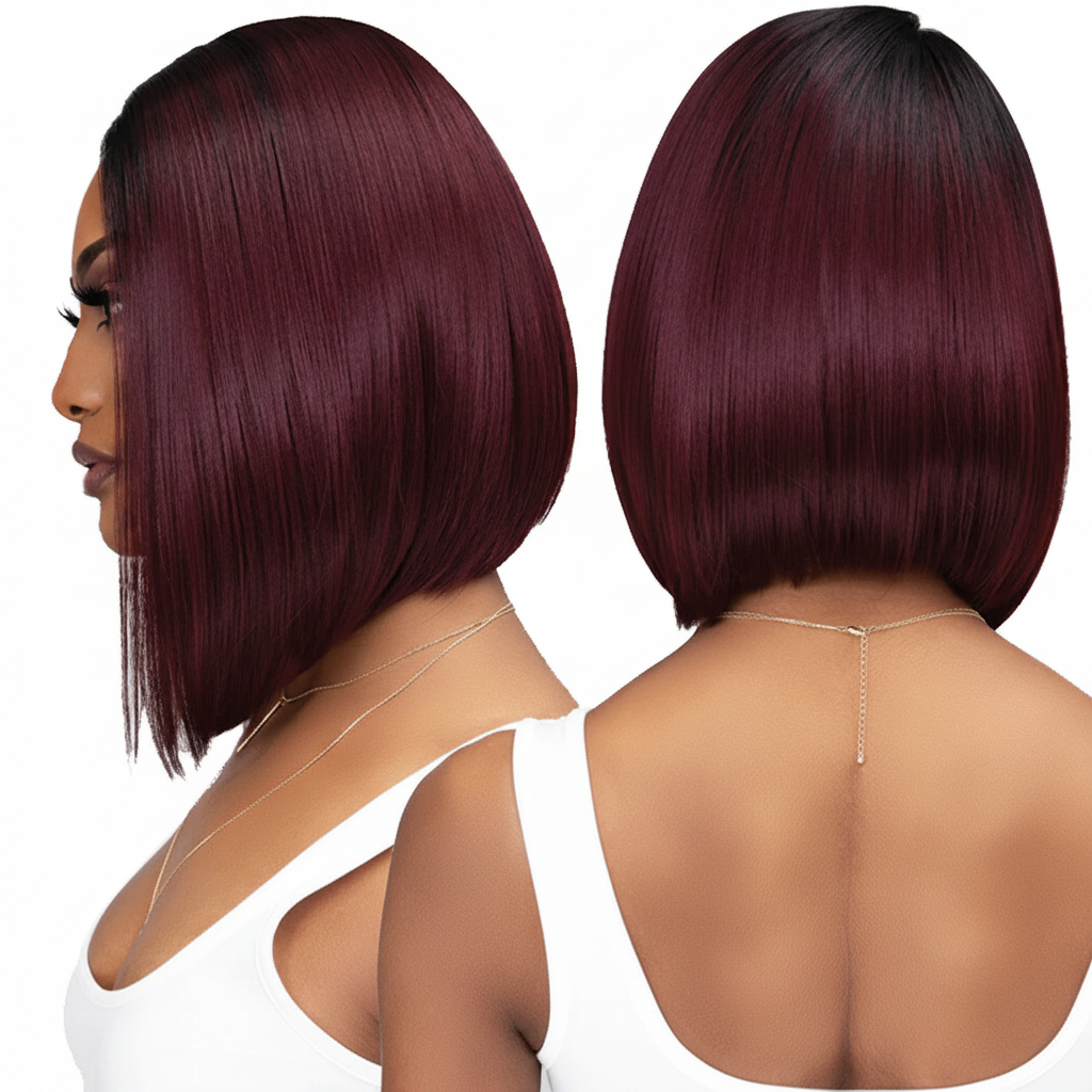 Velvet purple bob wig - side and back